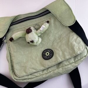Kipling Crossbody Bag Bright Green Messenger Nylon Packable Monkey Keychain